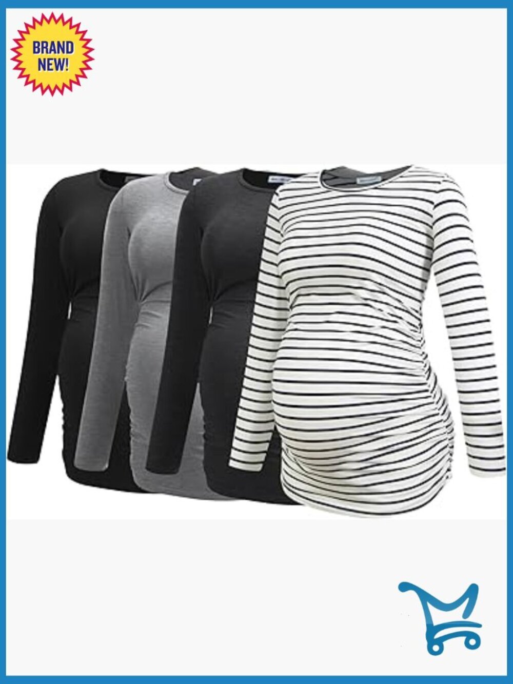 Maternity Long Sleeve Ruched Tops 4 Pack